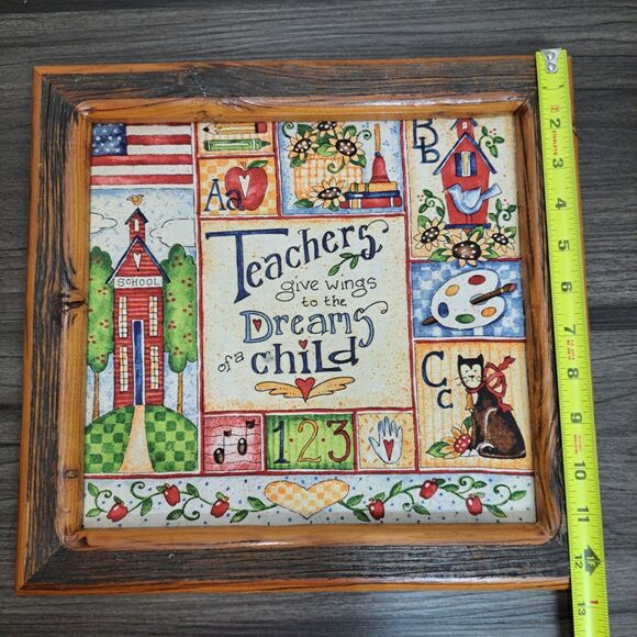 90s Art Canvas Teachers Give Wings To The Dreams Of Child Wood Framed 13.5"x13 - Picture 5 of 5